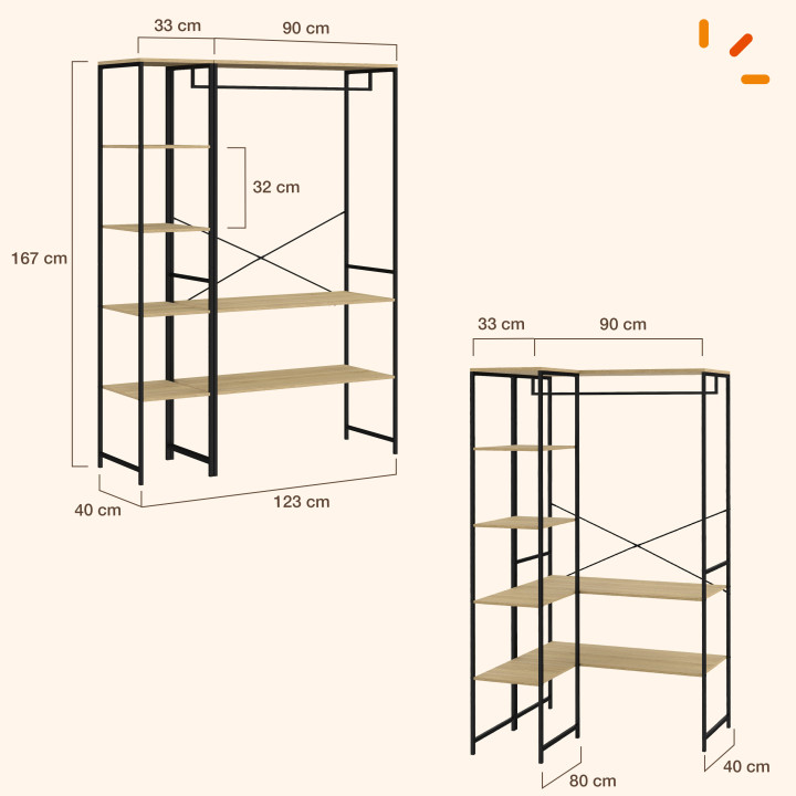 Armario doble de diseño industrial 123 cm - DETROIT