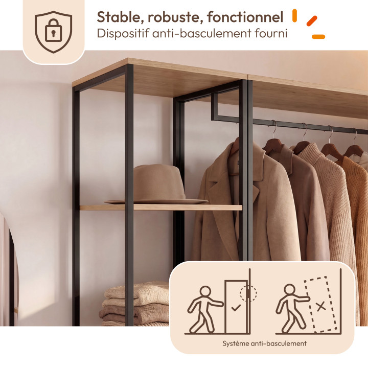 Dressing d'angle modulable double penderie L. 90 / 123 cm DETROIT design industriel