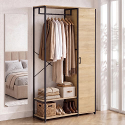 Dressing penderie étagères avec porte L. 90 cm DETROIT design industriel