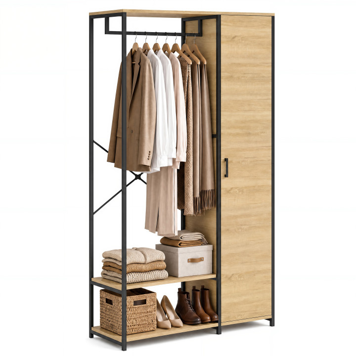 Armario con estantes y puerta L. 90 cm diseño industrial - DETROIT