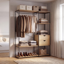 Dressing penderie avec étagères et 2 tiroirs L. 130 cm DETROIT design industriel