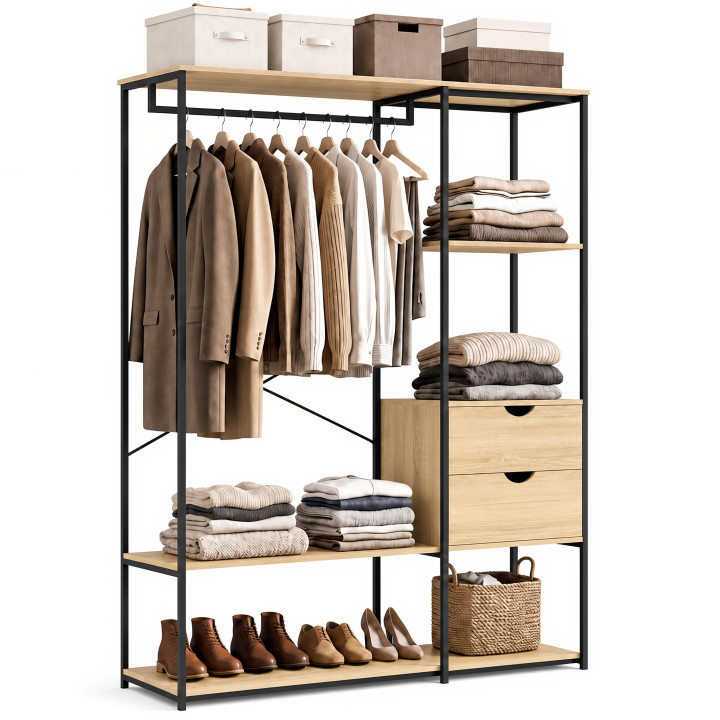 Garderobenschrank mit Regalen und 2 Schubladen B. 130 cm Industriedesign - DETROIT