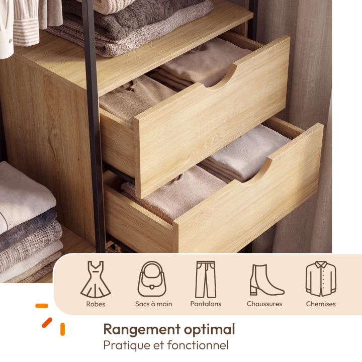 Garderobenschrank mit Regalen und 2 Schubladen B. 130 cm Industriedesign - DETROIT