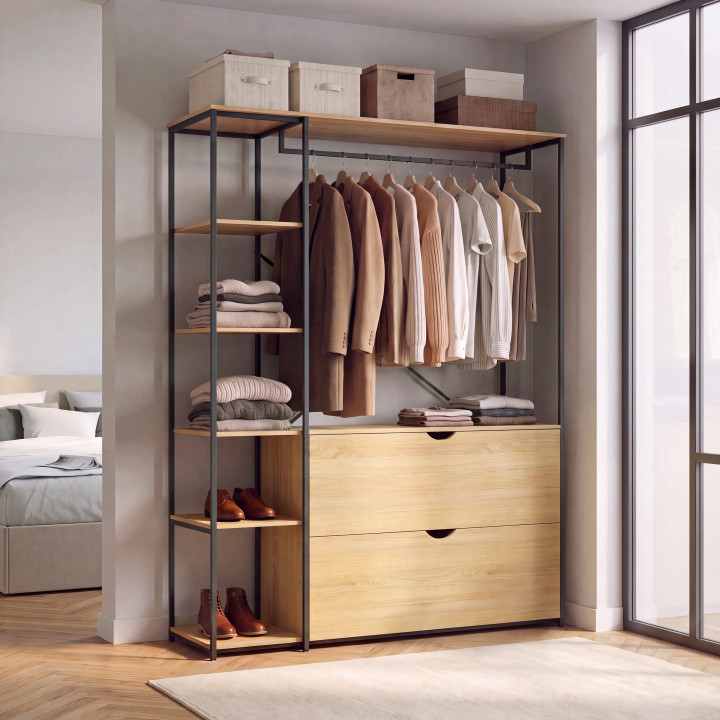 Ankleide Kleiderschrank Regal 2 Schubladen Industriedesign B. 113 cm - DETROIT