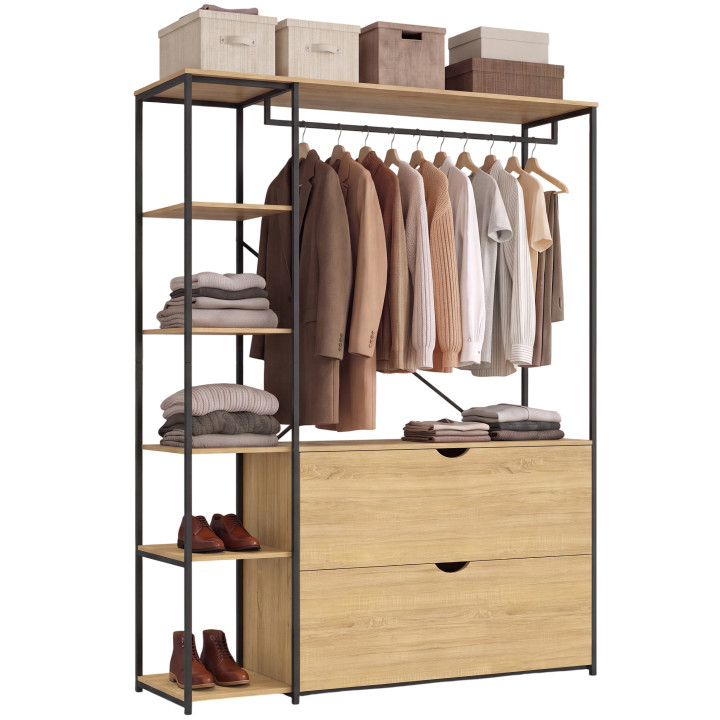 Ankleide Kleiderschrank Regal 2 Schubladen Industriedesign B. 113 cm - DETROIT