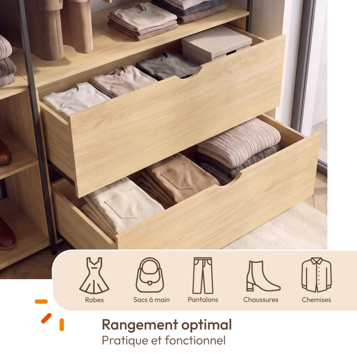 Ankleide Kleiderschrank Regal 2 Schubladen Industriedesign B. 113 cm - DETROIT
