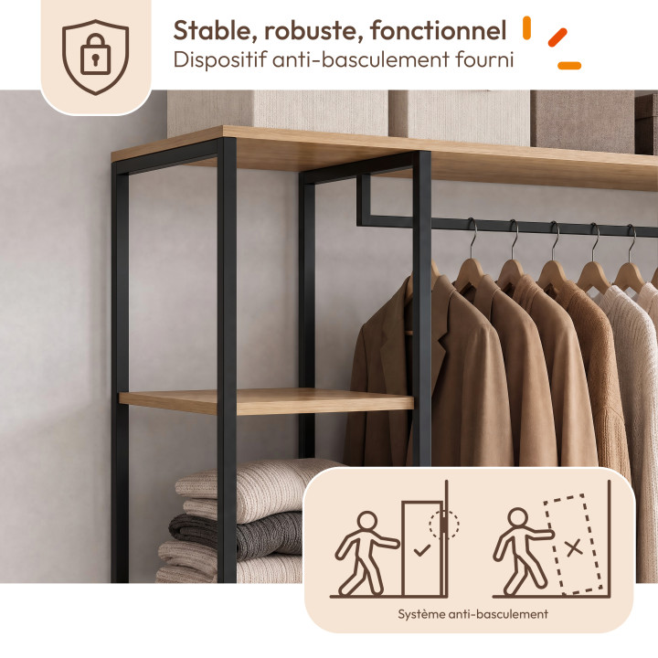 Ankleide Kleiderschrank Regal 2 Schubladen Industriedesign B. 113 cm - DETROIT