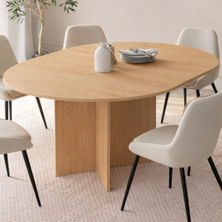 Mesa de comedor oval extensible 4-8 personas estilo haya 110-150 cm - MARTHE