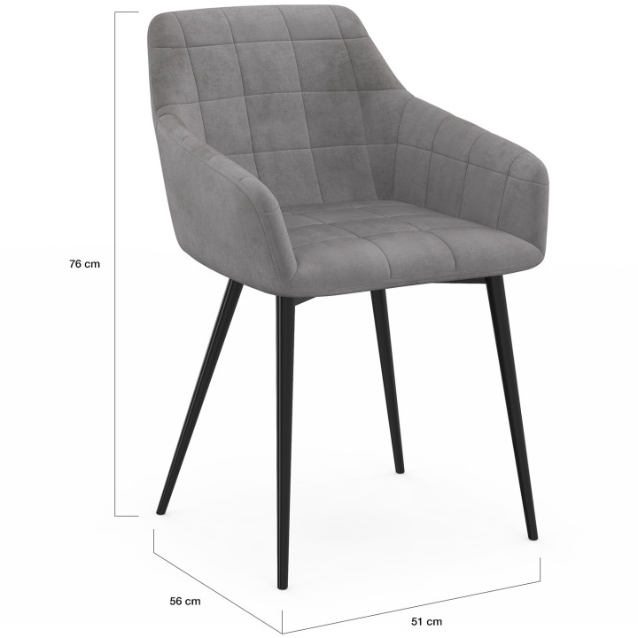 Grijze fluwelen stoelen met armleuningen - MADY