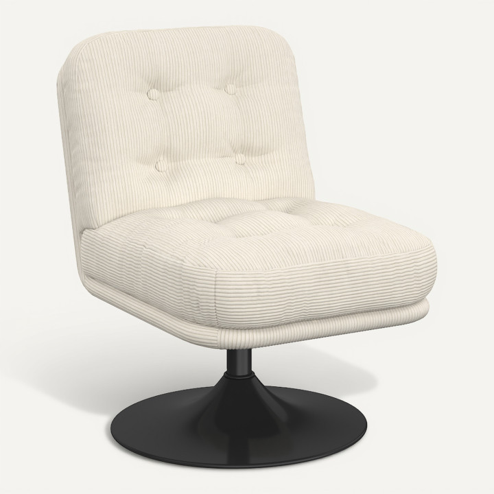 Poltrona girevole ALFRED in velluto a coste beige con base a tulipano in metallo nero