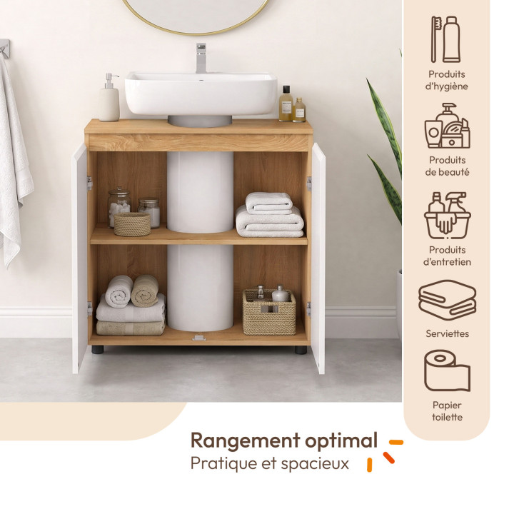Mobiletto da bagno TOMI in faggio e bianco