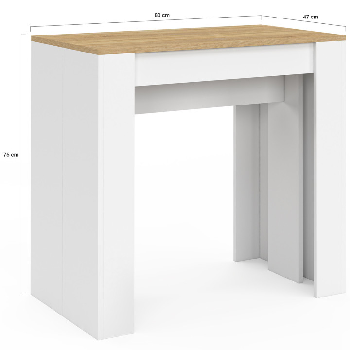 Table console extensible ORLANDO 10 personnes 235 cm bois blanc et façon hêtre