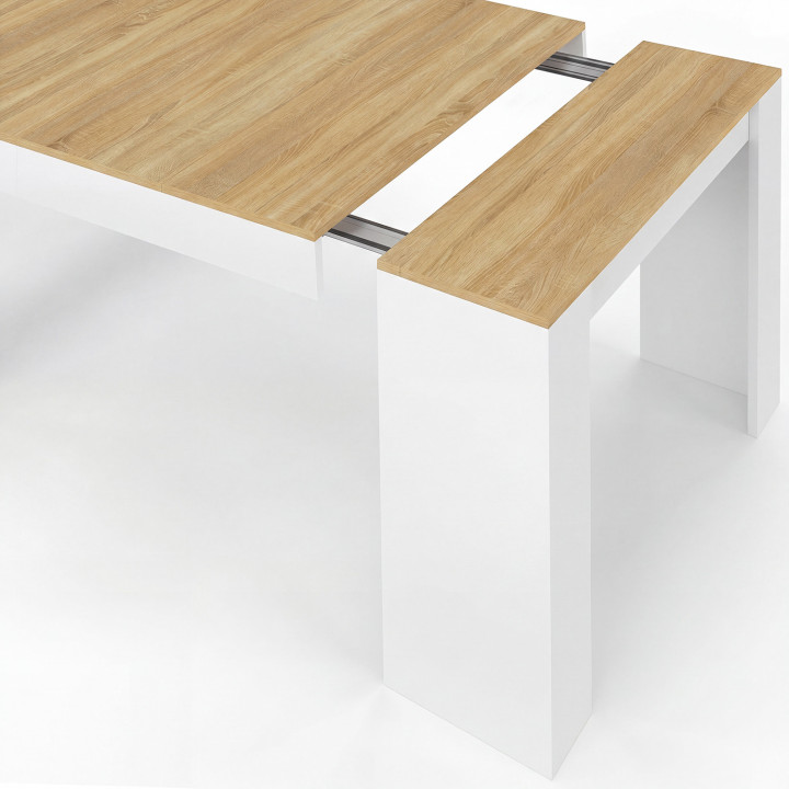 Table console extensible ORLANDO 10 personnes 235 cm bois blanc et façon hêtre