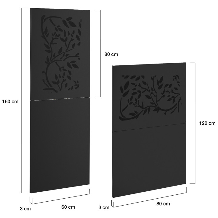 Placa protectora de pared para estufa de pellets/leña, 80 x 120 cm, de metal negro con motivo floral