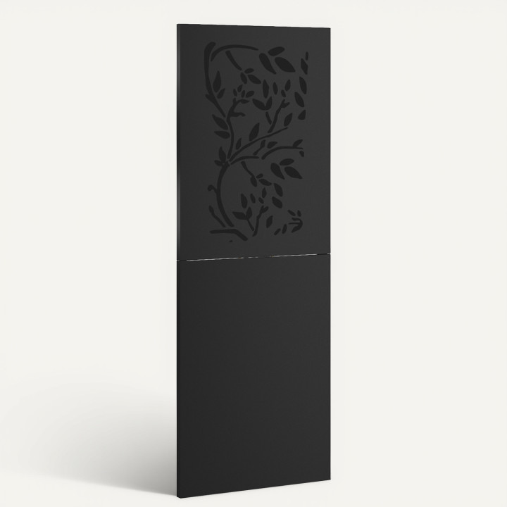 Plaque de protection murale poêle à granulés/bois 80 x 120 cm métal noir motif flower