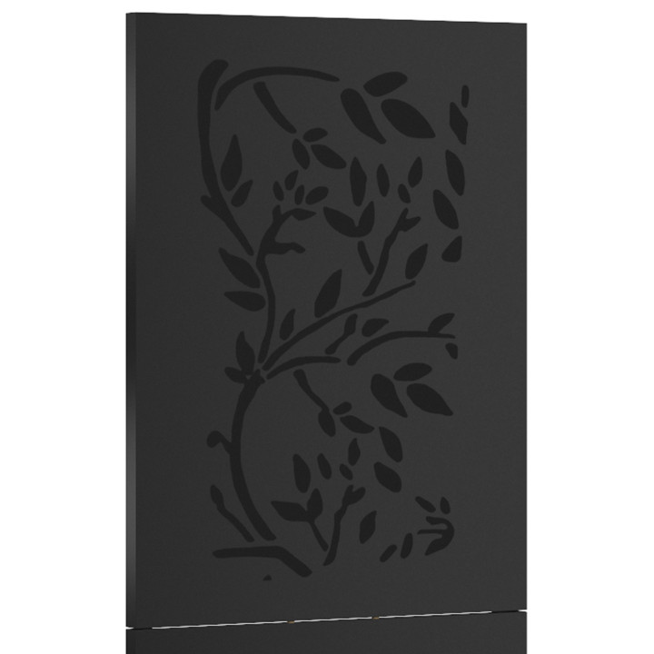 Plaque de protection murale poêle à granulés/bois 80 x 120 cm métal noir motif flower