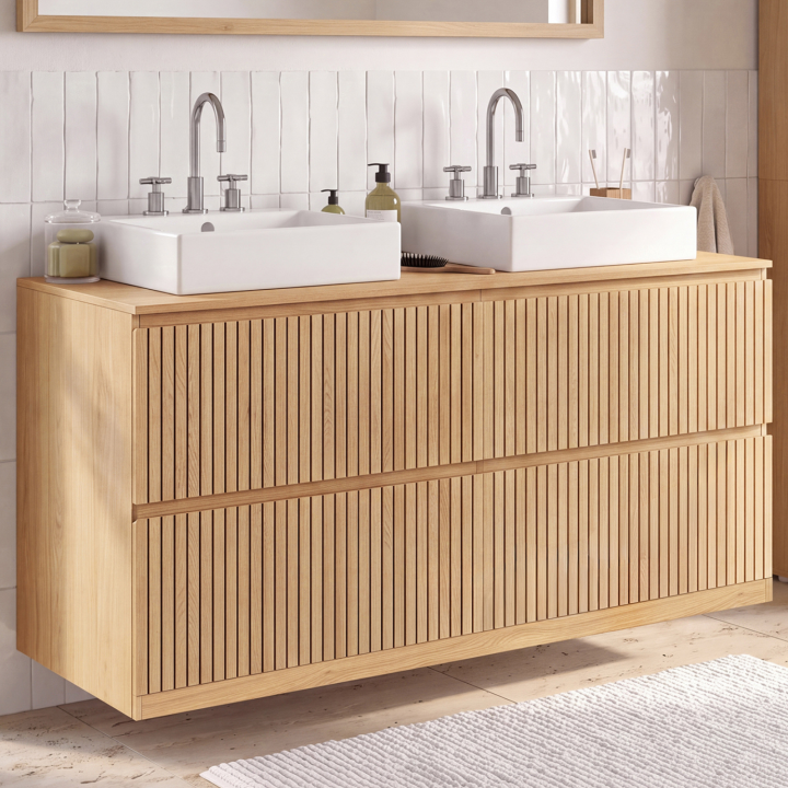 Pensile doppio lavabo VICTOR 120 cm 4 cassetti effetto doga