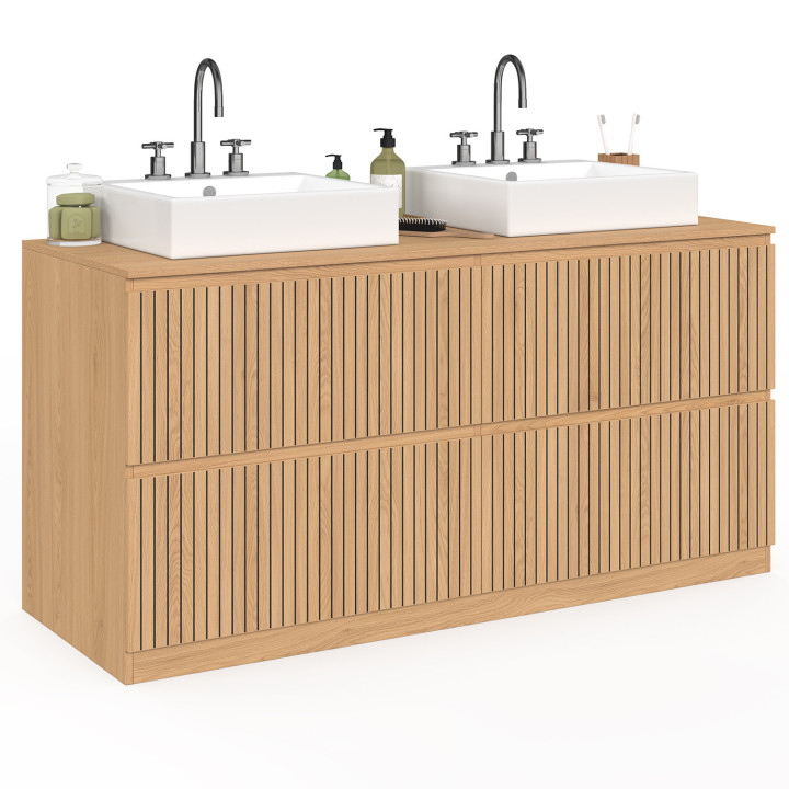 Pensile doppio lavabo VICTOR 120 cm 4 cassetti effetto doga