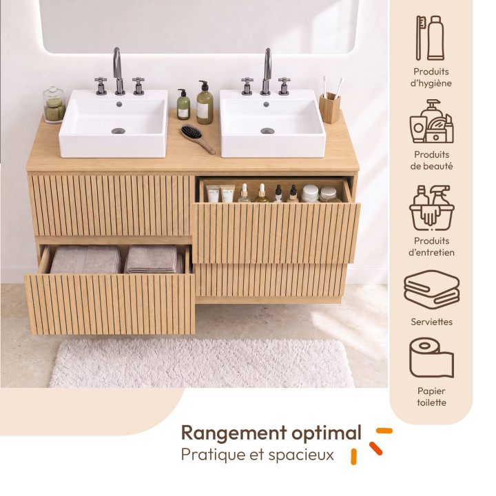 Pensile doppio lavabo VICTOR 120 cm 4 cassetti effetto doga