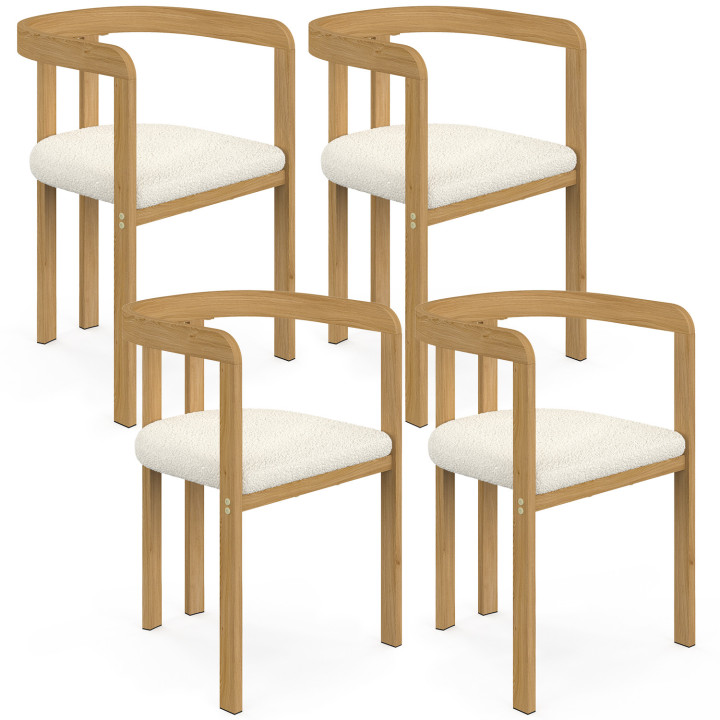 Juego de 4 sillas de comedor, sillas de mesa ESMA con reposabrazos de metal con efecto madera y asiento de tejido rizado