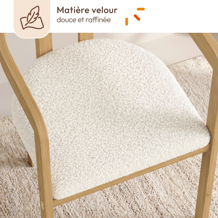 Juego de 4 sillas de comedor, sillas de mesa ESMA con reposabrazos de metal con efecto madera y asiento de tejido rizado