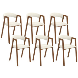 Lot de 6 chaises CAMILLE en métal effet noyer et tissu bouclette avec accoudoirs