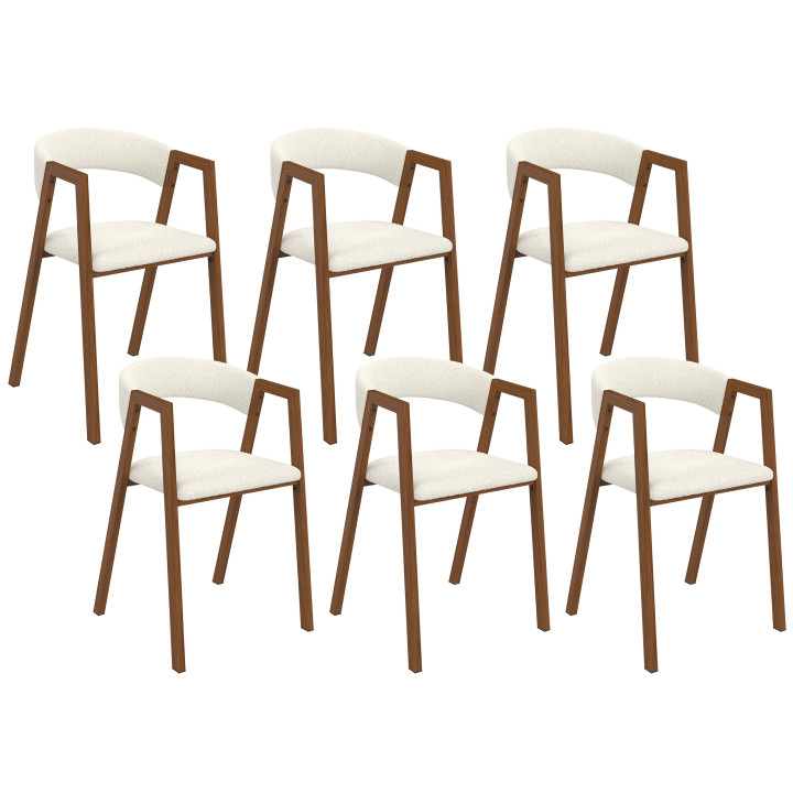 Lot de 6 chaises CAMILLE en métal effet noyer et tissu beige avec accoudoirs