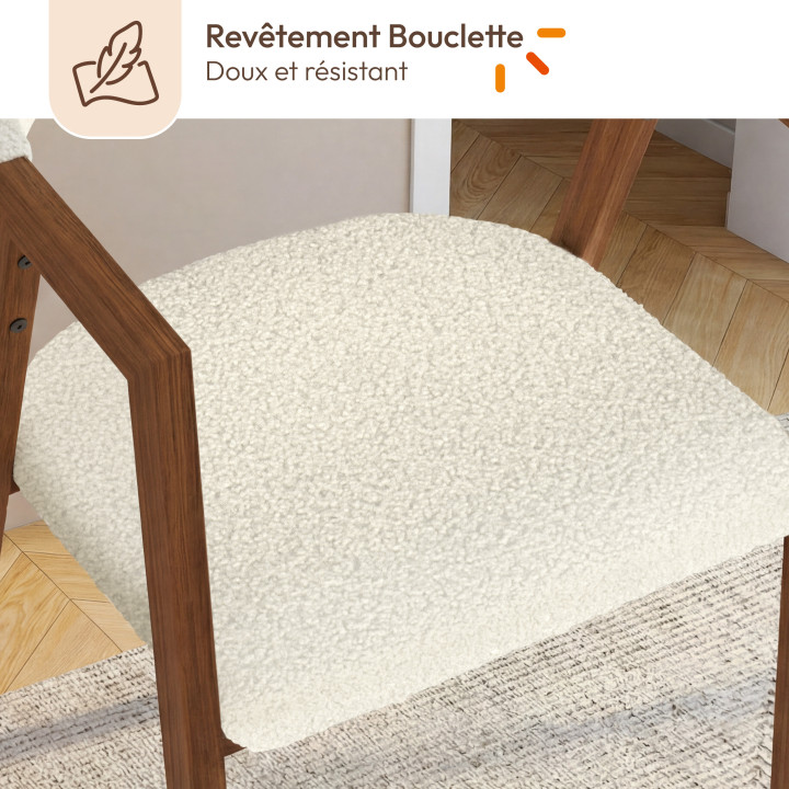 Lot de 6 chaises CAMILLE en métal effet noyer et tissu beige avec accoudoirs