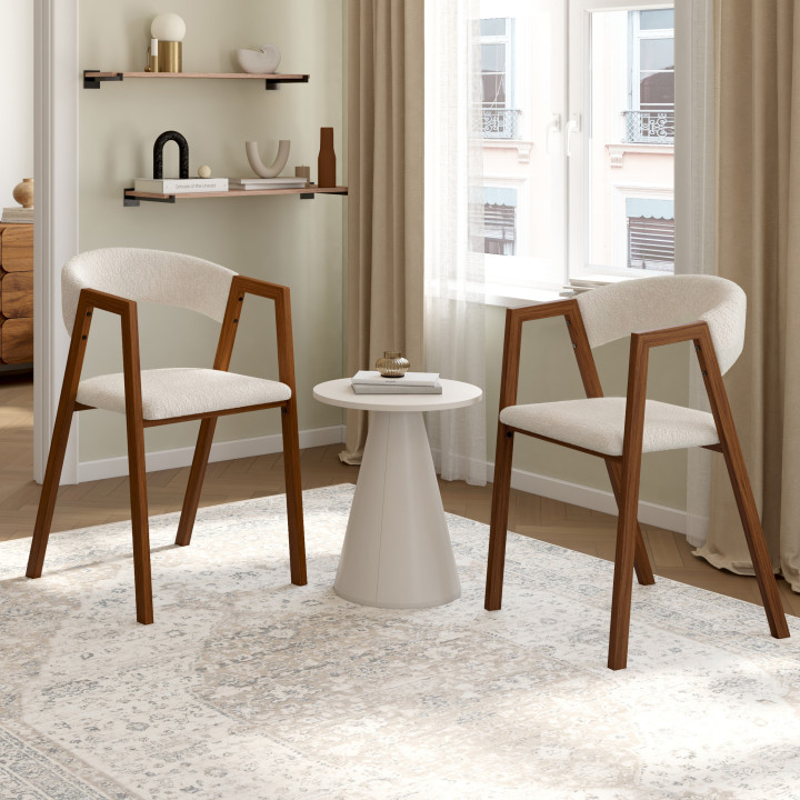 Lot de 6 chaises CAMILLE en métal effet noyer et tissu beige avec accoudoirs