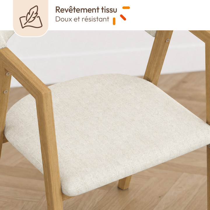 Lot de 6 chaises CAMILLE en métal effet bois et tissu beige avec accoudoirs