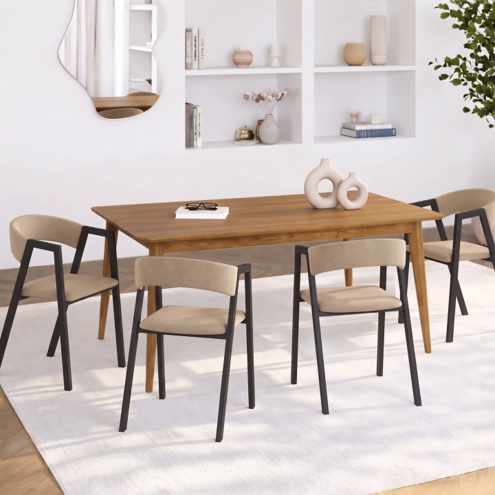 Lot de 4 chaises CAMILLE en métal noir et velours taupe avec accoudoirs