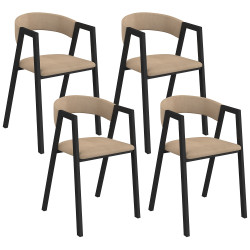 Lot de 4 chaises CAMILLE en métal noir et velours taupe avec accoudoirs