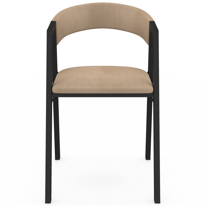 Lot de 4 chaises CAMILLE en métal noir et velours taupe avec accoudoirs