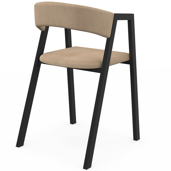 Lot de 4 chaises CAMILLE en métal noir et velours taupe avec accoudoirs