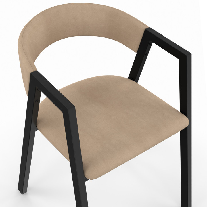 Lot de 4 chaises CAMILLE en métal noir et velours taupe avec accoudoirs