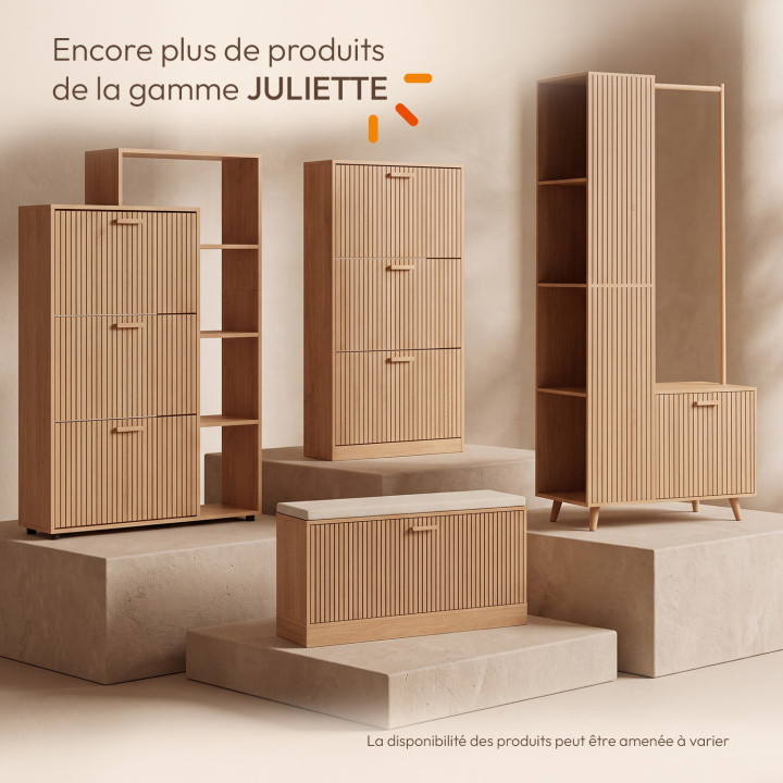 JULIETTE-halgarderobe met kledingkast, 1 deur en 4 zijplanken met houten lattenmotief in eikenkleur
