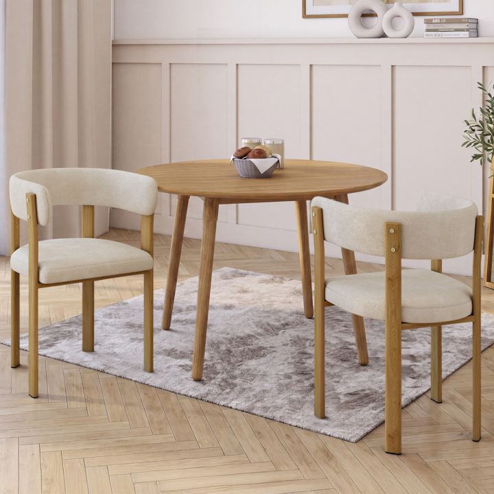 Juego de 2 sillas de mesa NELLA de tela de chenilla beige para el comedor