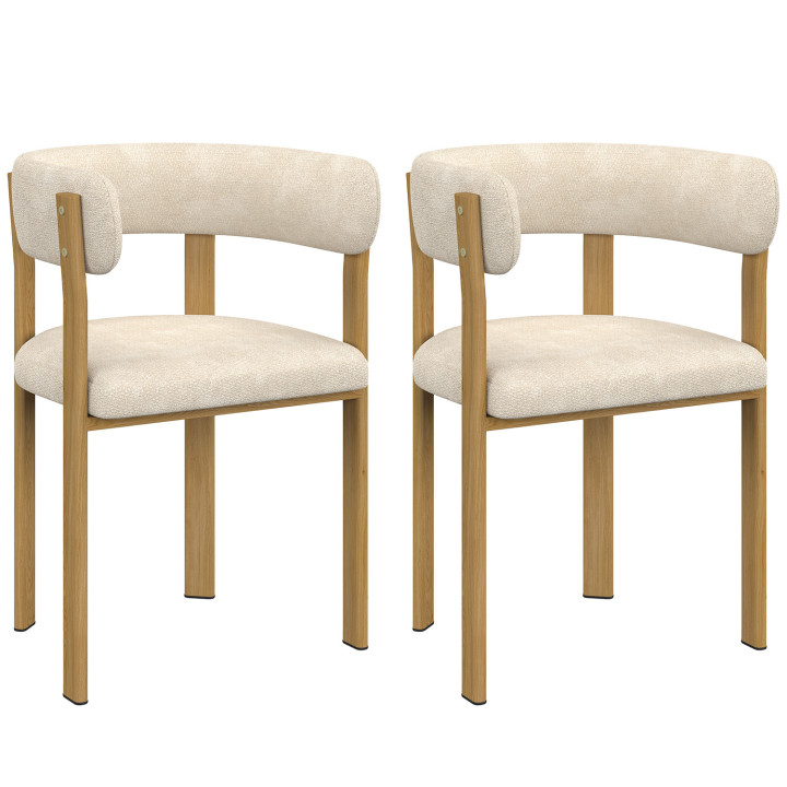 Lot de 2 chaises, fauteuils de table NELLA en tissu chenille beige pour salle à manger