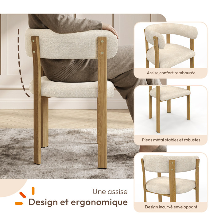 Juego de 2 sillas de mesa NELLA de tela de chenilla beige para el comedor