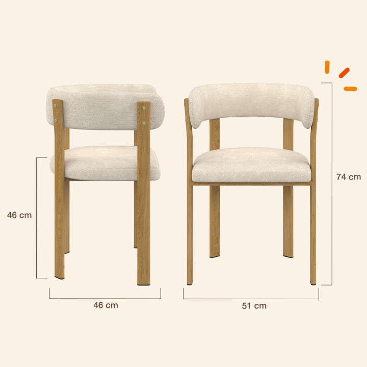 Set di 2 sedie da tavolo NELLA in tessuto ciniglia beige per la sala da pranzo