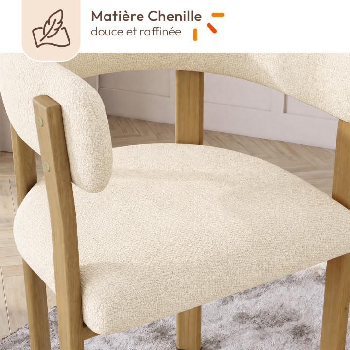 Juego de 2 sillas de mesa NELLA de tela de chenilla beige para el comedor