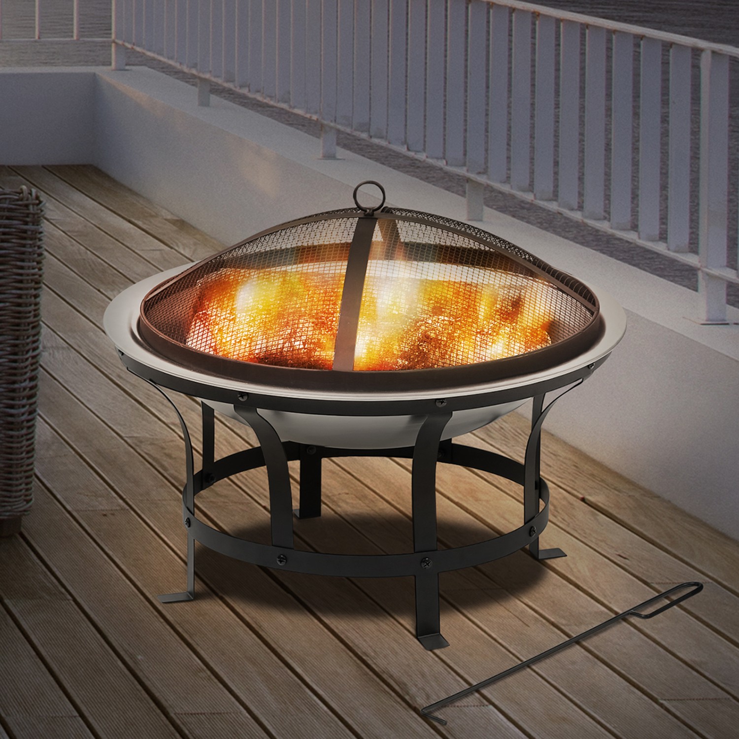 Brasero de jardin Calgary rond acier gris et noir