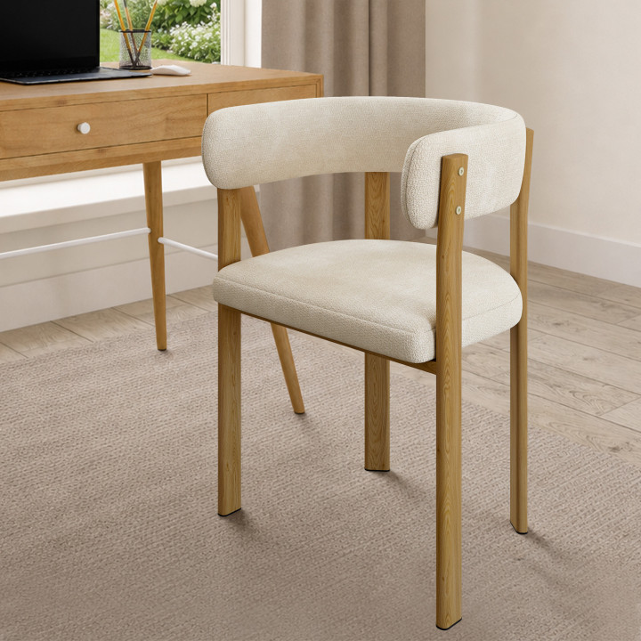 Lot de 2 chaises, fauteuils de table NELLA en tissu chenille beige pour salle à manger