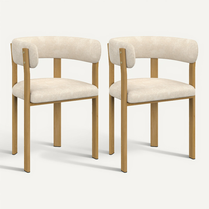 2er-Set Stühle, NELLA-Tischstühle aus beigem Chenille-Stoff für das Esszimmer