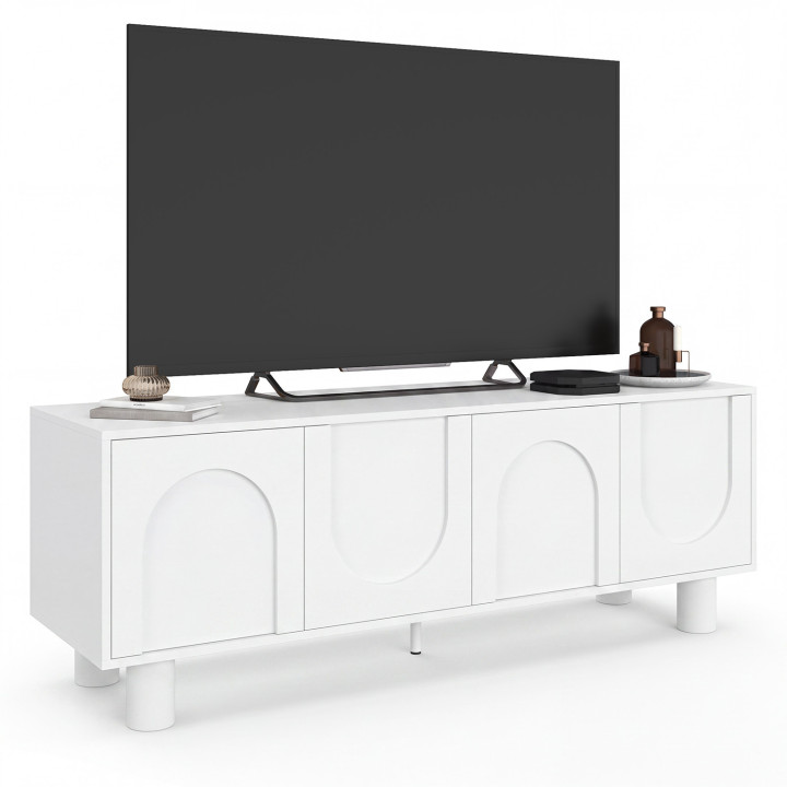 Mueble para la tele de 140 cm ARCHIE, de 4 puertas, diseño en forma de arco, color blanco