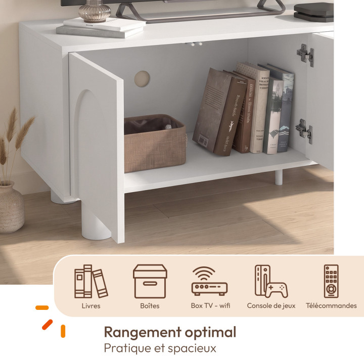 Meuble TV 140 cm ARCHIE 4 portes design arche blanc
