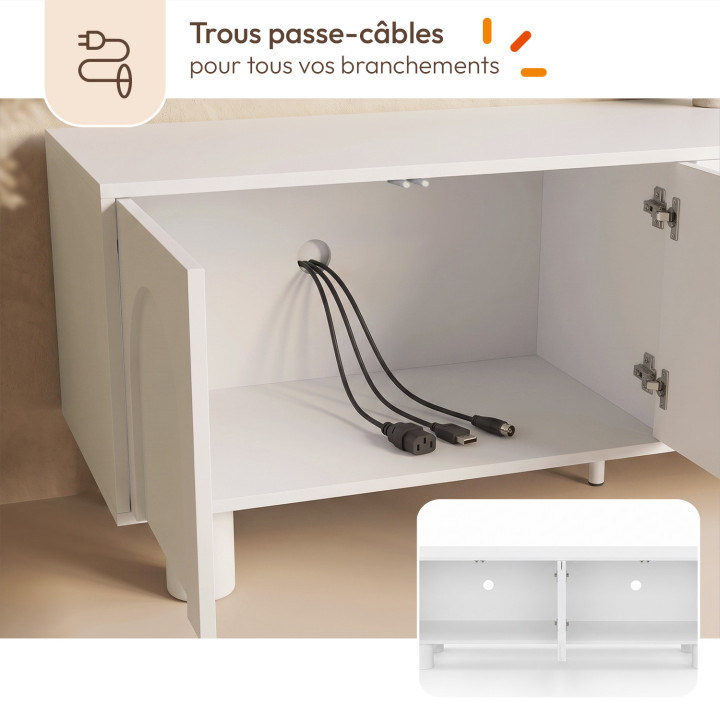 Mobile TV da 140 cm ARCHIE a 4 ante, design ad arco, bianco