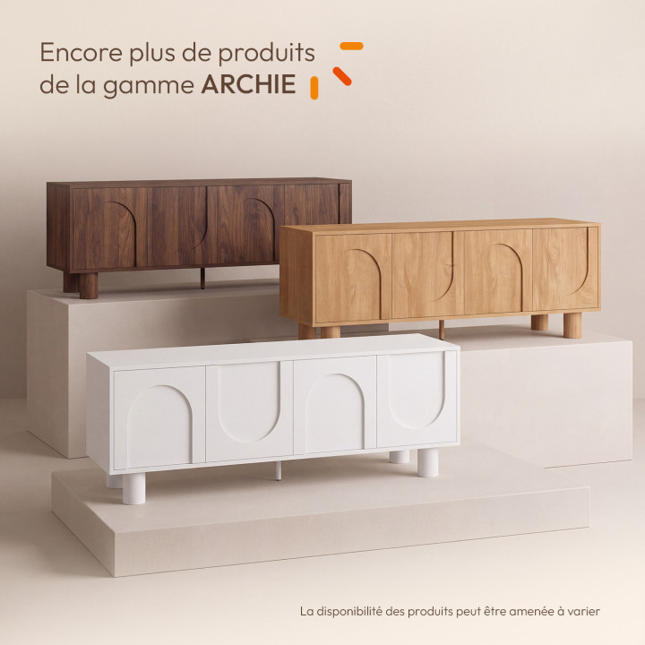 Mobile TV da 140 cm ARCHIE a 4 ante, design ad arco, bianco