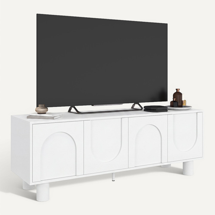 Meuble TV 140 cm ARCHIE 4 portes design arche blanc