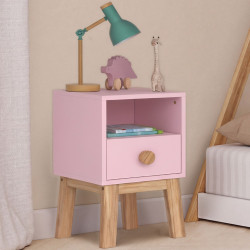 Mesita de noche infantil JACOB con 1 cajón y 1 compartimento, color rosa pálido